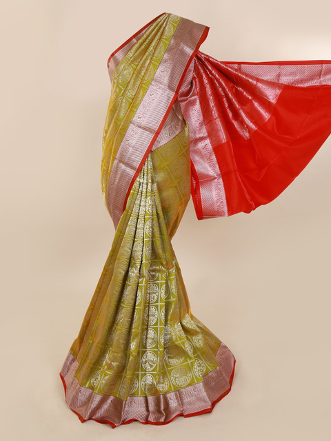 

Pothys Green & Silver-Toned Art Silk Woven Design Saree
