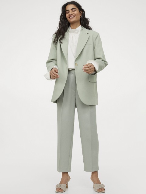 

H&M Women Pastel Green Solid Oversized Blazer