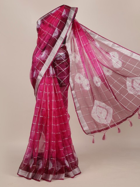 

Pothys Pink Checked Linen Blend Saree