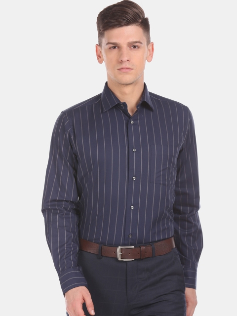 

Arrow Men Navy Blue & Grey Regular Fit Striped Formal Shirt