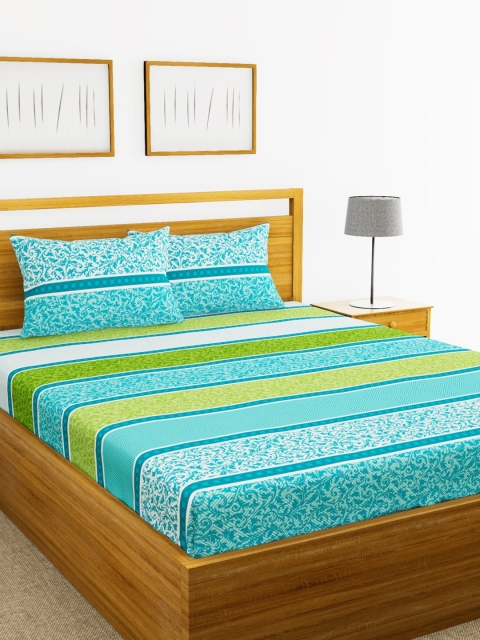 

BIANCA Sea Green & White Ethnic Motifs 180 TC Cotton 1 King Bedsheet with 2 Pillow Covers