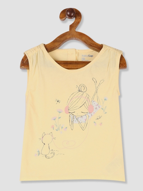 

GAP Girls Yellow Printed Sleeveless T-shirt