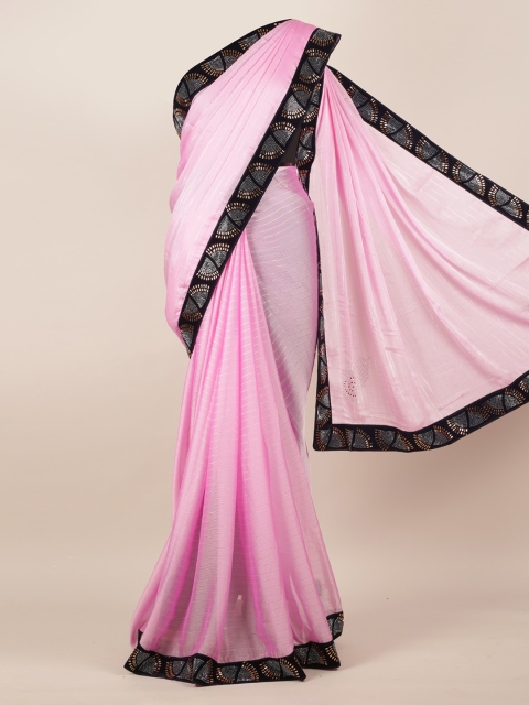 

Pothys Pink & Black Poly Georgette Striped Saree