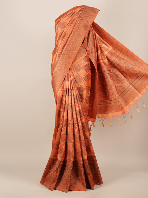 

Pothys Peach-Coloured Woven Design Jute Silk Saree