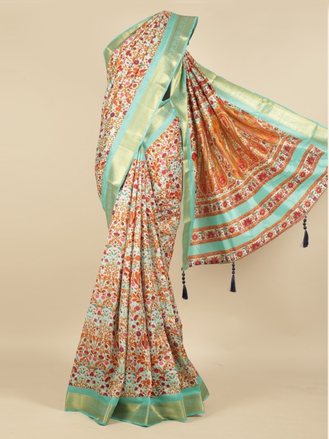 

Pothys Green & Red Jute Silk Printed Saree