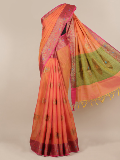 

Pothys Orange & Gold-Toned Cotton Blend Woven Design Saree