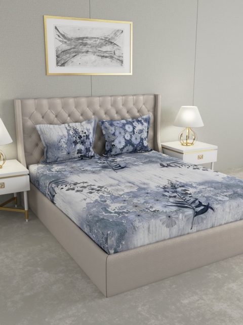 

Raymond Home White & Grey Floral 300 TC Cotton 1 King Bedsheet with 2 Pillow Covers