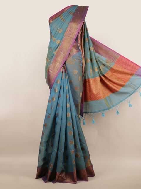 Pothys Blue Woven Design Cotton Blend Saree