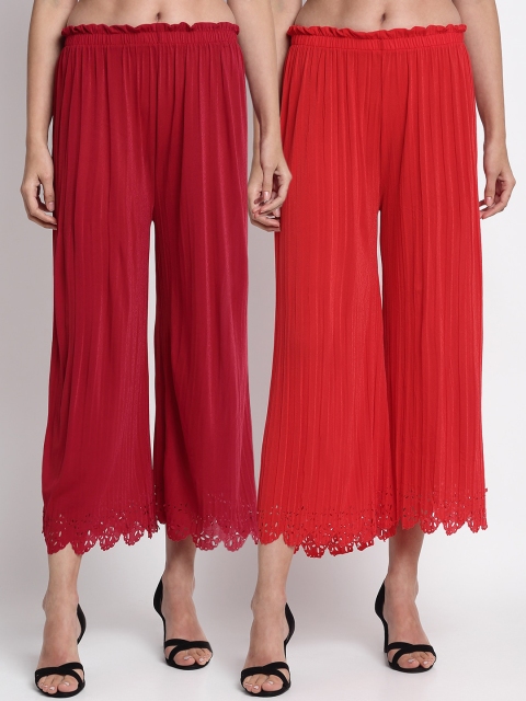 

NEUDIS Women Maroon & Red Hem Design Straight Palazzos