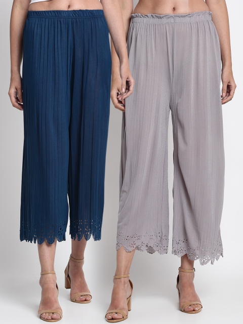 

NEUDIS Women Pack Of 2 Hem Design Wide Leg Palazzos, Blue