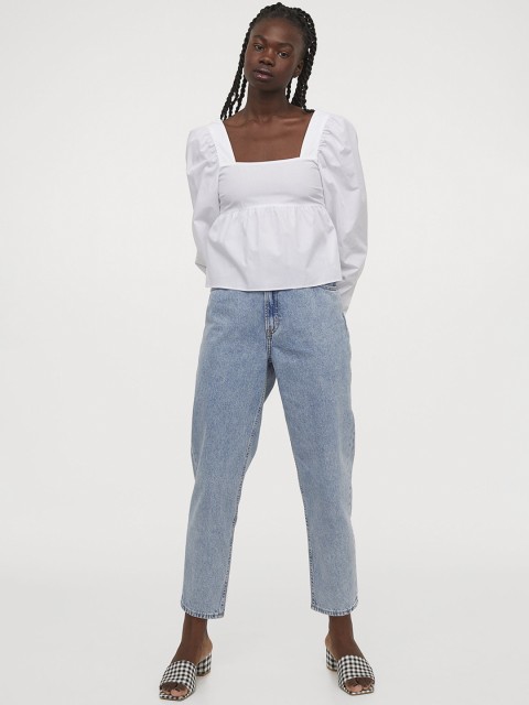 

H&M Women White Solid Bow-back cotton blouse