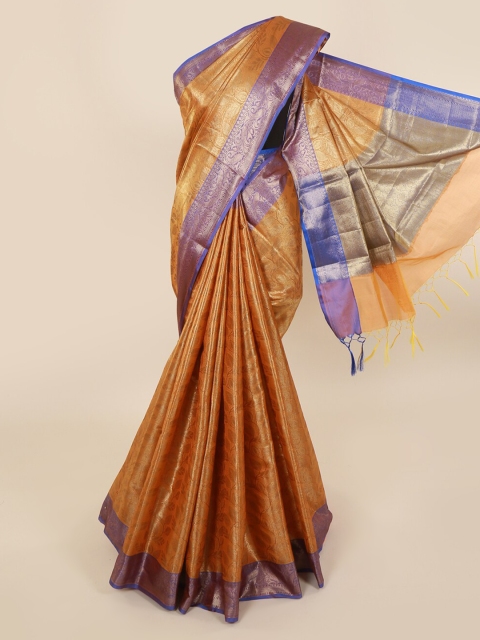 

Pothys Orange & Blue Cotton Blend Woven Design Saree