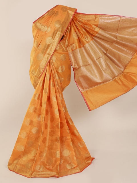 

Pothys Yellow & Gold-Toned Cotton Blend Woven Design Saree