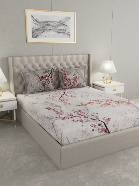 

Raymond Home White & Pink Floral 300 TC Cotton 1 King Bedsheet with 2 Pillow Covers