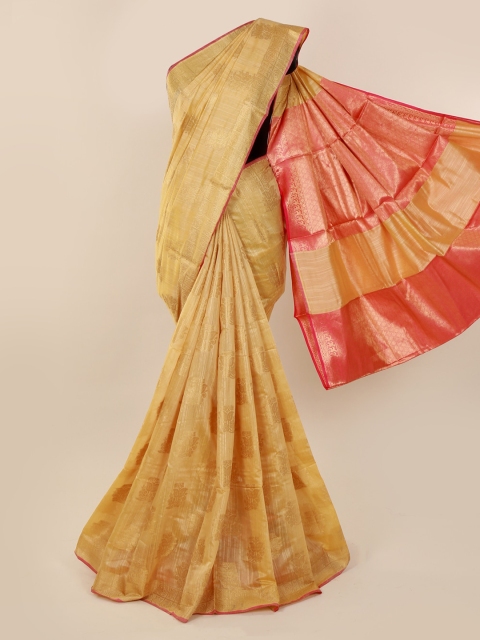 

Pothys Cream-Coloured & Pink Cotton Blend Woven Design Saree