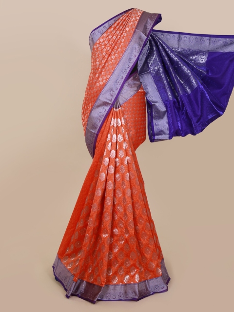 

Pothys Orange & Silver-Toned Art Silk Woven Design Saree