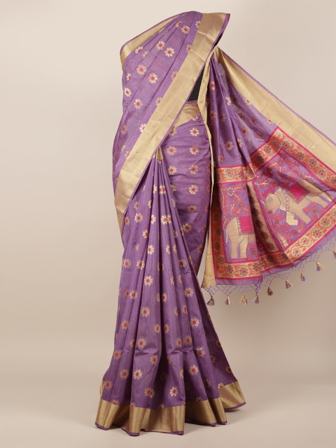

Pothys Purple Woven Design Jute Silk Saree