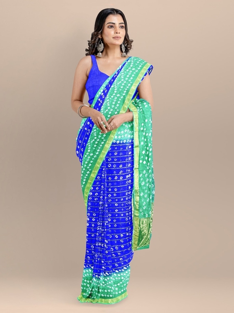 

BharatSthali Blue & Green Art Silk Printed Bandhani Saree