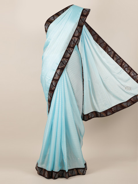 

Pothys Blue Striped Poly Georgette Saree