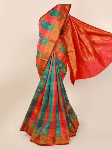 

Pothys Coral & Teal Art Silk Woven Design Saree