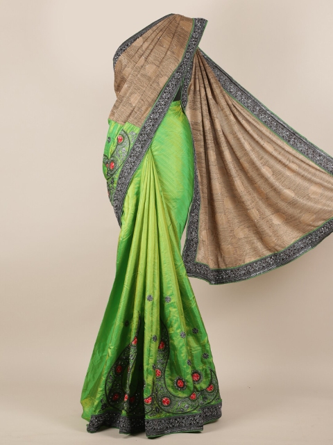 

Pothys Green & Brown Poly Georgette Colourblocked Saree