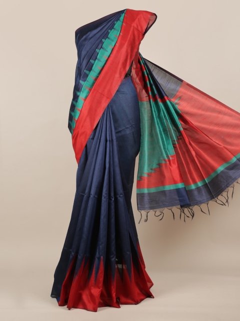 

Pothys Navy Blue & Red Jute Silk Solid Saree