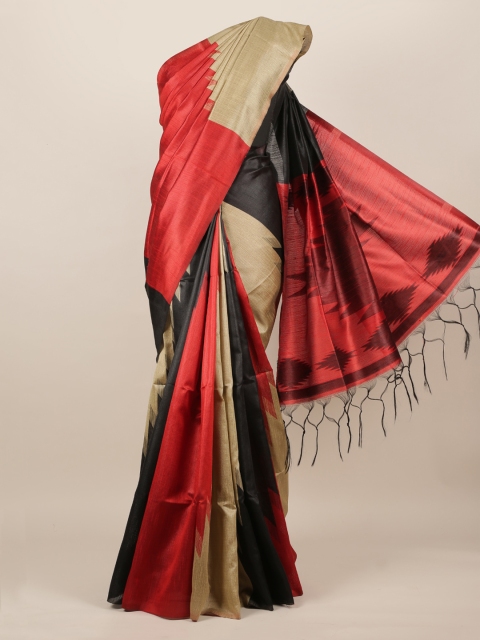 

Pothys Red & Black Jute Silk Colourblocked Saree