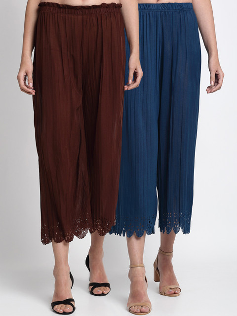 

NEUDIS Women Pack Of 2 Hem Design Wide Leg Palazzos, Blue