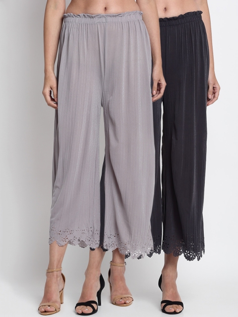 

NEUDIS Women Pack Of 2 Grey Solid Wide Leg Palazzos