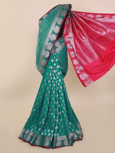 

Pothys Blue & Silver-Toned Art Silk Woven Design Saree