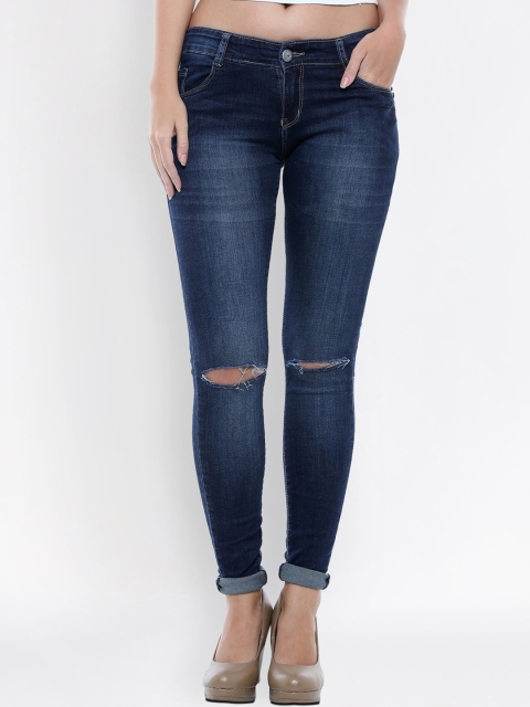 

fungus Women Navy Blue Skinny Fit Mid-Rise Slash Knee Jeans