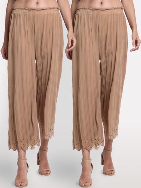 

NEUDIS Women Beige Solid Wide Leg Palazzos