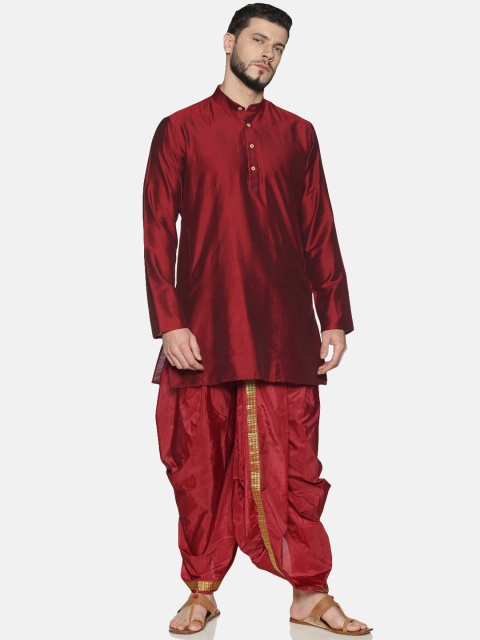 

TATTVA Men Maroon Solid Kurta with Dhoti Pants