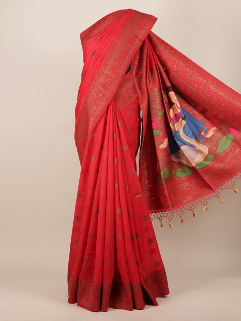 

Pothys Red Woven Design Jute Silk Saree