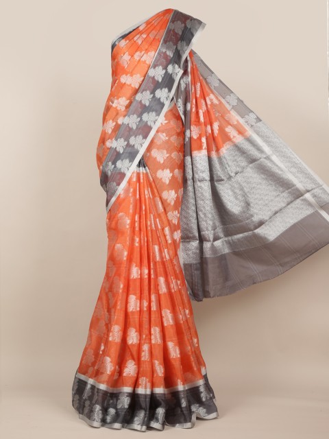 

Pothys Orange & Silver-Toned Cotton Blend Woven Design Saree