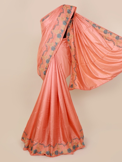 

Pothys Peach-Coloured Solid Silk Blend Saree