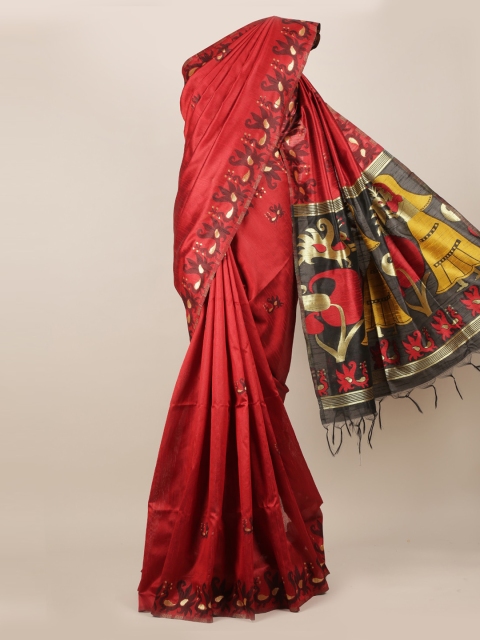 

Pothys Maroon Solid Jute Silk Saree