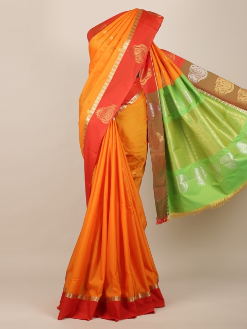 

Pothys Orange & Green Silk Cotton Solid Saree