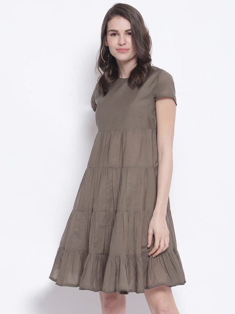 

TRENDY DIVVA Women Taupe Solid A-Line Dress