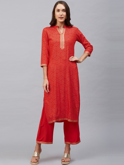 

SANISA Women Red Printed Kurta with Trousers