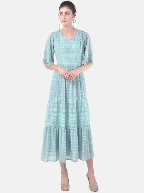 

Eavan Women Sea Green Self Design Fit and Flare Dress