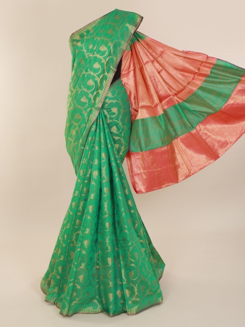 

Pothys Green & Gold-Toned Cotton Blend Woven Design Saree