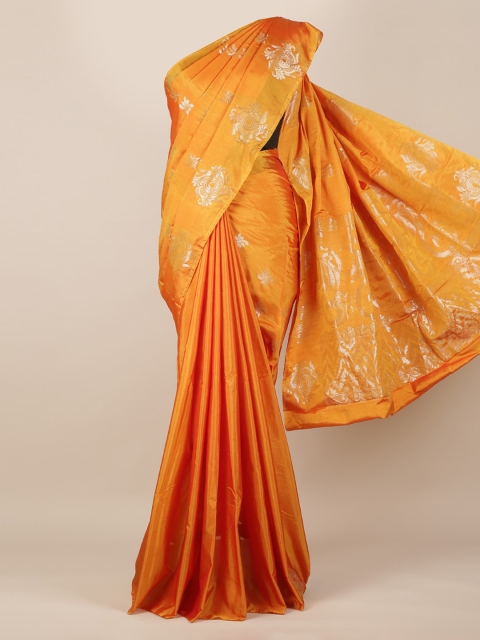 

Pothys Orange & Silver-Toned Silk Cotton Woven Design Saree