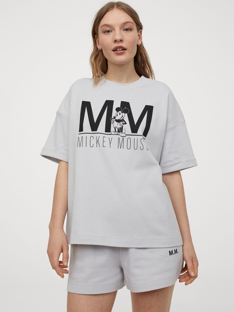 

H&M Women Grey & Black Printed Cotton Night Suit