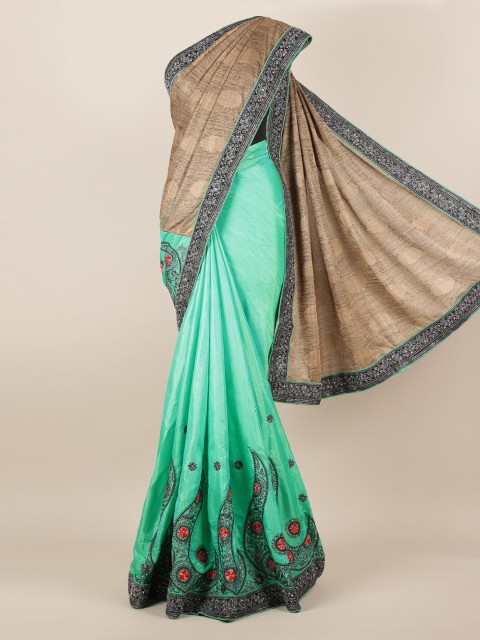

Pothys Green & Brown Poly Georgette Embroidered Saree with Embellishment