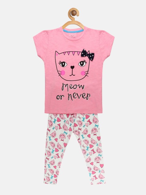 

Lazy Shark Girls Pink & White Printed Night Suit LSTF0548-23