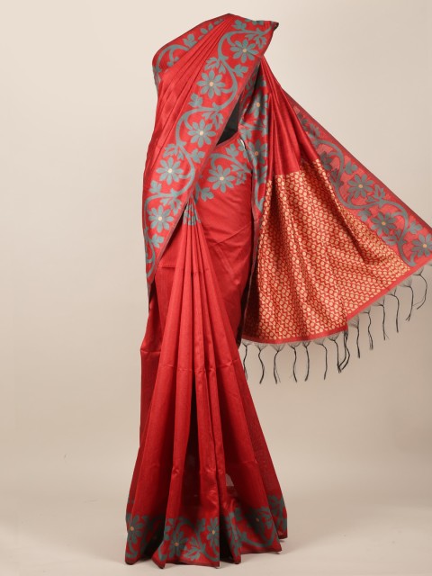 

Pothys Red Solid Jute Silk Saree