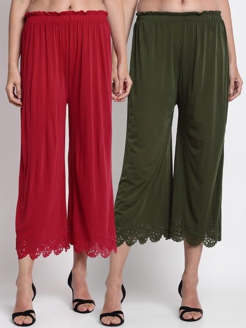 

NEUDIS Women Pack Of 2 Regular Fit Solid Culottes, Maroon