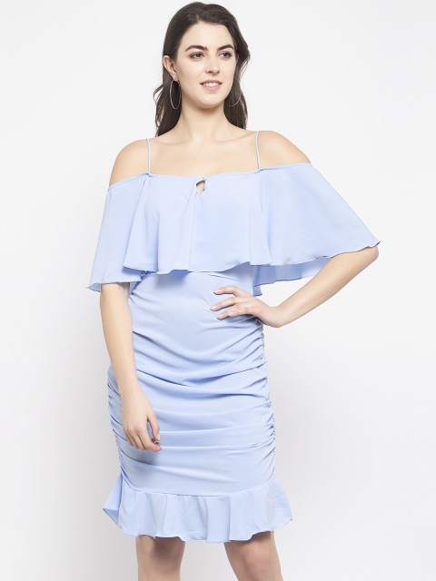 

EMBLAZE Women Blue Solid Off Shoulder Sheath Dress