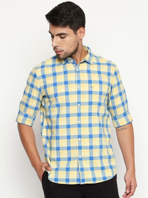 

Basics Men Yellow & Blue Slim Fit Checked Casual Shirt
